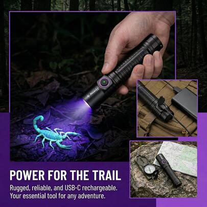 365nm UV Flashlight Black Light, Alonefire 5W High Power USB Rechargeable Ultraviolet Torch, Pet Urine & Ringworm Detector For Cat Dog Stain, Money Authentication, Scorpion Finding, Invisible Ink Check
