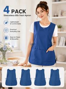4pcs Blue Apron Vest, For Restaurant Staff Use, Vest Style Wear, Adjustable Rope Tie, Free Wear - Blue - View 7