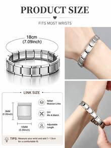 1 buah Gelang Modular Pesona Italia dari Baja Tahan Karat Mengkilap Warna Perak & Emas, Perhiasan Tangan Serbaguna yang Dapat Dilepas Sendiri, Hadiah Fashion yang Dipersonalisasi untuk Wanita - MultiWarna - View 3
