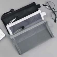 1/2/5pcs Minimalist Black Sheer Mesh Pencil Case Stationery - Black - View 8