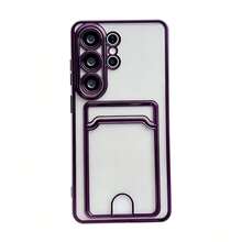 Electroplated Color Frame Transparent Card Slot Phone Case, Raised Camera Frame Anti-Drop Protective Shell, Fashionable Versatile Style Compatible With Samsung Galaxy S26 Ultra/S26 Plus/S26/S25/S24 Ultra/S24 Plus/S24/S23 Ultra/S23 Plus/S23 Series, Portable Small Gift - Purple - View 6