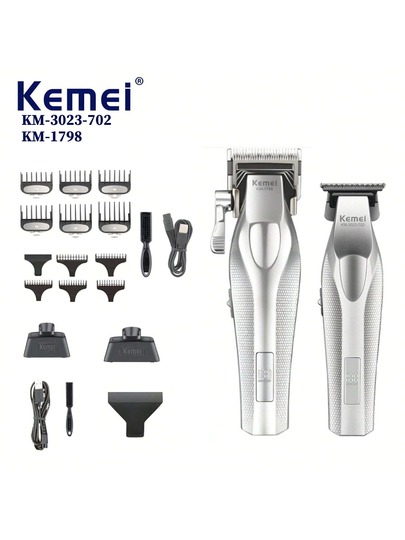 Kemei 2-In-1 Hair Clipper Set KM-3023-702 + KM-1798 Professional Hair Trimmer, Includes 11 Limit Combs, Cleaning Brush, Charging Cable, Suitable For Men, Women, Children, Home And Salon Use