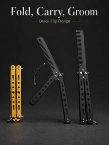 1pc Butterfly Practice Comb Foldable Men's Steel Comb Training Tool Flip Knife Comb Unsharpened Stainless Steel Suitable For Outdoor Beginners - Multicolor - View 8