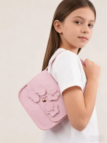 1pc New Floral Sweetheart Mini Square Bag With Flower Decoration, Dreamy Cute One Shoulder Handbag - Pink - View 1