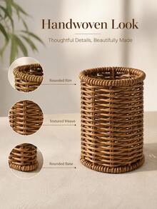Cylindrical Hollow Woven Rattan Tableware Storage Basket, Decorative Desktop Organizer Box, Suitable For Kitchen, Dining Room, Home, Party Daily Table Decoration - Multicolor - View 2