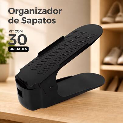 Kit 30 Organizador de Sapatos Preto Ajustável Regulável Sapateira Suporte Organizador Economiza Espaço