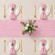 15 Packs Light Pink Cheesecloth Table Runner, Gauze Table Runner 35*120 Inch Sheer Crinkled Boho Rustic Table Runner For Wedding Party, Baby Shower, Birthday, Bridal Shower, Thanksgiving, Friendsgiving, Engagement Party, Home Decor - Light Pink - View 5