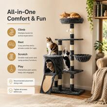 Luxury 5-Tier Cat Tree With Hammock & Condo Tall Plush Activity Centre With Sisal Scratching Posts Stable Base For Indoor Cats - Black - View 9