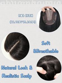 5x6 Inch Lace Base Human Hair Piece, Women's Hand-Knotted Breathable Hair Patch, Natural Hairline, Soft And Breathable, Volume Boost, Gray Coverage, Clip-In Hair Extension For Hair Loss - Natural Black - View 6