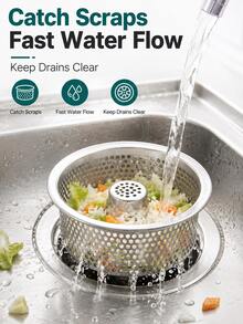 Stainless Steel Sink Strainer, Featuring Fine Honeycomb Basket And Center Handle Design, Anti-Clogging, Easy To Pour And Clean, Practical Kitchen Sink Debris Filter, Essential Home Kitchen Accessory - Silver - View 3