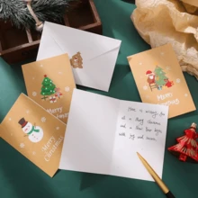 Christmas Greeting Card Set, Kraft Paper Christmas Cards, Featuring Santa Claus, Snowman, Reindeer, Christmas Tree Patterns, Holiday Gift Cards, Suitable For Gifts And Party Favors (Includes Envelopes + Stickers) - View 3