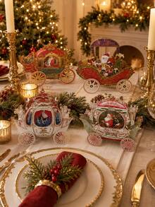 1pc 3D Christmas Pop-Up Greeting Card, Creative Holiday Paper Card, Elegant Carriage Design, Christmas Celebration Festival Decoration Card, Surprise Message Card - 3D - View 3