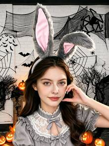 1pc Halloween Soft Plush Rabbit Ear Headband, Cute Plush Headband, Suitable For Halloween Party Theme Gathering Stage Performance - Multicolor - View 3
