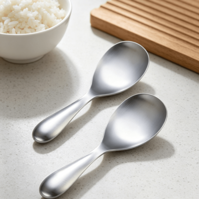 Set aus zwei Servierlöffeln aus Edelstahl, für Heimküchen und Restaurants, zum Servieren von Reis und Risotto, 6,9 * 20 cm