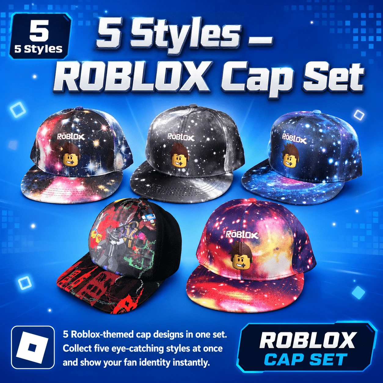Roblox 1 buah Topi Baseball Ringan dengan Motif Kartun Warna-warni Gaya Hip-Hop, Hitam, Tali Pengikat yang Dapat Diatur, Topi Pelindung Matahari, Cocok untuk Aktivitas Luar Ruangan, Streetwear, dan Pemakaian Sehari-hari - Topi Kesempatan Terabaikan - View 1