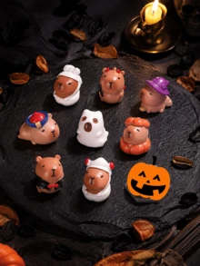 9pcs Creative Cartoon Christmas Capybara Series DIY Shoe Charms Resin Mini Pendants, Hollow Out Clogs Decoration, Holiday Party Favors Gifts - Multicolor - View 4