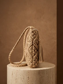 CAJUNI Handmade Woven Small Crossbody Bag, Retro Beach Style, Versatile Square Envelope,Straw Bag - Khaki - View 2