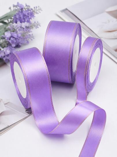 25 Yards/Roll DIY Handmade Supplies Gold-Edged Lavender Purple Satin Ribbon Roll, Gold-Edged Silk Fabric Tape, Suitable For DIY Hair Accessories, Hair Clips, Gift Wrapping, Bouquets, Wedding Decor, Sewing Decoration, Suitable For Crafters, Florists, DIY Enthusiasts, Lavender Fairy Style, Playful Style, Luxury Aesthetic, Shiny Decorative Silk Ribbon Roll, Accessories, Materials