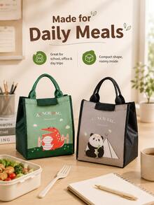 Cute Animal Forest Cartoon Lunch Bag, Portable Large Capacity Meal Tote Bag, Student Campus Office Travel Picnic Use, Cute Pattern With Handle Reusable Lunch Storage Bag, Daily Outdoor Dining Accessory - Multicolor - View 7