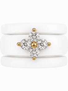 3PCS Silicone Zirconia Clover Ring Set, Sizes 6-9, Suitable For Couples, Girlfriends, Friends, Holiday Gifts, Valentine's Day Gifts - 3PCS Clover Silicone Ring - Gold - View 11