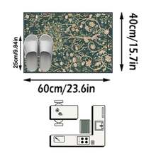 1PC Vintage Floral Bird Vine Pattern Deep Dark Green Area Rug, French Country Style Faux Cashmere Rectangular Dark Grid Border Machine Washable Floor Mat, Suitable For Living Room Bedroom Balcony Aesthetic Home Decor - Multicolor - View 13