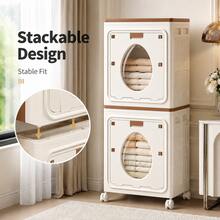 Foldable Clothes Storage Box Cabinet, Large Capacity Bedroom Wardrobe Organizer Box With Flip-Top Front Door For Clothes And Blankets - Khaki - View 10