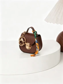 Mini Saddle Keychain Bag, Faux Leather Small Coin Purse With Random Color Scarf Decoration, Gold Lock Hardware, Small Storage Bag, Cute Handbag Charm, Suitable For Daily, Dating, Party Gifts, Multi-Color Mini Shoulder Bag Accessory - Multicolor - View 18