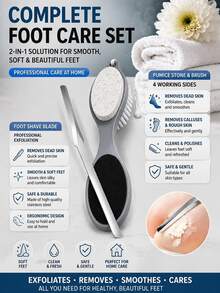 2pcs Professional Foot Care Set, 4-Sided Pumice Foot Scrub Brush & Stainless Steel Foot Scraper, Dead Skin & Callus Removal Foot Beauty Tool Set, Home Foot SPA - Multicolor - View 6