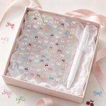 White Ballpoint Pen + Bowknot DIY Sticker 2 Pieces Set, Suitable For Students, Writers, Perfect Gift For Back To School - Pen + Stickers - View 1