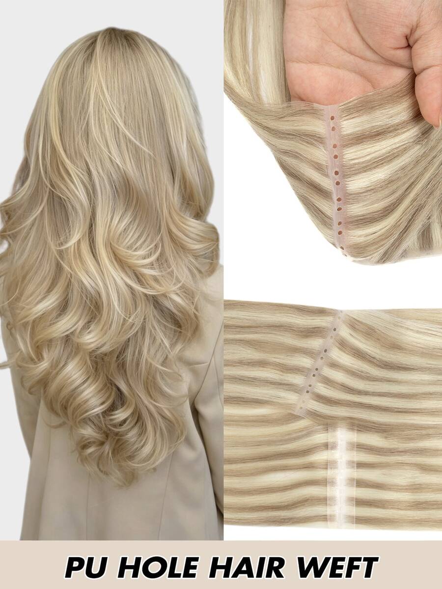 Invisible Hole PU Hair Weft Real Human Hair Remy Weft Human Hair Color 1b Nature Black Straight Human Hair Bundles Inject PU Hole Weft Human Hair Extensions Festival Concert Accessories Summer Autumn Travel Holiday Essentials