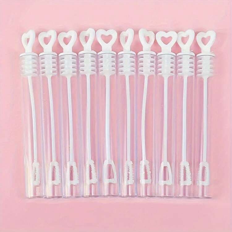 White Heart-Shaped Test Tube Bubble Wand, Solid Color Heart-Shaped Handheld Bubble Toy, Outdoor Play, Wedding Party Interactive Fun Small Gift - Multicolor - View 4
