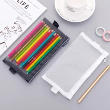 1/2/5pcs Minimalist Black Sheer Mesh Pencil Case Stationery - Black - View 7