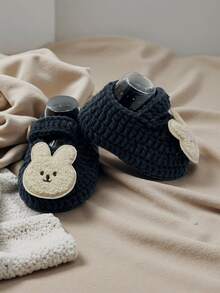 1 Pair Infant Slippers With Rabbit Applique, Beige And White, Infant Shoes - Dark Grey - View 5