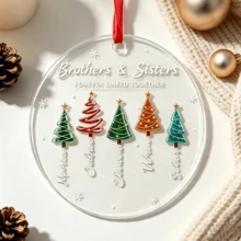 Custom Festive Christmas Tree Ornament, Personalized Brothers And Sisters Name Decor, Hanging Decoration For Family Gift Giving And Holiday Party Favors, Customized Xmas Ornament With 1-5 Names, Customizable Holiday Keepsake Gift. - Style C - View 6