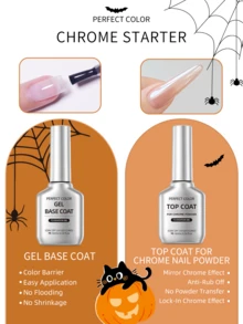 PERFECT COLOR Mirror Nail Kit, Base Coat And Powder Top Coat For Mirror Effect Nail Art, UV LED Gel Set Fall And Halloween Manicure - Easy  Starter - View 3