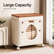 Foldable Clothes Storage Box Cabinet, Large Capacity Bedroom Wardrobe Organizer Box With Flip-Top Front Door For Clothes And Blankets - Khaki - View 7