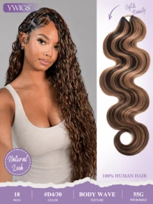 Y WIGS 55g 1PC 18 Inch #D4/30 Blend Color Feather Crochet Human Hair Body Wave Knotless Human Crochet Hair For Miracle Knots Pre Looped Crochet Human Hair Easy To Use Beginner Friendly 100% Remy Human Hair For Boho Braids Protective Hairstyle - S4/30 - View 9