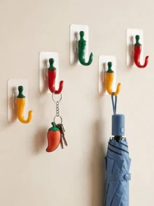 1/5pcs Strong Self-Adhesive Chili Pepper Shaped Hooks, Easy Installation Without Drilling, Suitable For Bathroom Towel Hooks, Closet Hooks, Kitchen Hooks, Door Key Hooks, Hair Accessory Storage Hooks And Various Holiday And Party Decorations - Multicolor - View 3