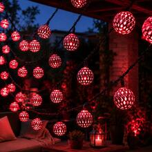 Solar Powered Moroccan Ball String Lights, Red LED Outdoor Garden Yard Decoration, Solar Powered Hanging Ball Fairy Lights, 8 Flashing Modes, Suitable For Balcony Fence Yard Party Holiday Home Decor - Red - View 12