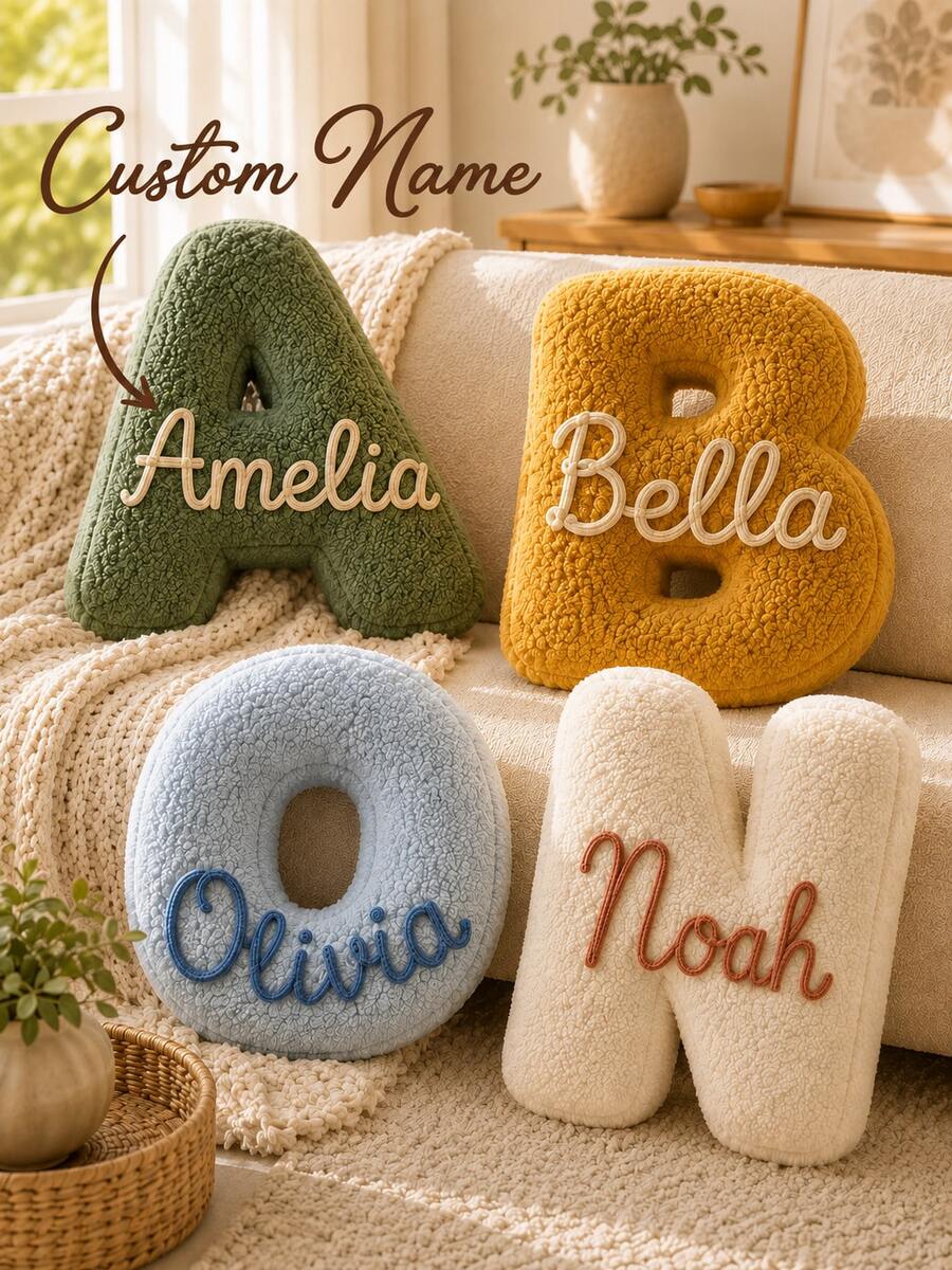 Personalized Letter Throw Pillow, Customized Name Pillow, Handmade Letter Cushion, Home Decor Gift, Housewarming Gift - Multicolor - View 1