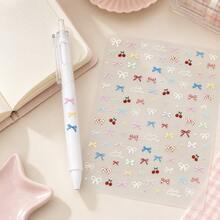 White Ballpoint Pen + Bowknot DIY Sticker 2 Pieces Set, Suitable For Students, Writers, Perfect Gift For Back To School - Pen + Stickers - View 2
