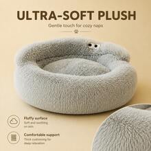 Comfortable Plush Sofa-Style Pet Bed, Suitable For Cats And Small Dogs, Soft Fluffy Round Cat & Dog Bed With Raised Edges, PP Cotton Filled Warm Sleeping Nest Mat, Indoor Pet Resting Bed - Light Grey - View 2