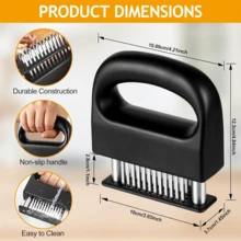 Pelunak Daging Stainless Steel 48 Jarum, Gagang ABS Hitam Anti Selip dengan Kunci Pengaman, Jarum Baja Tajam dengan Cepat Memecah Serat Daging, Cocok untuk Steak, Daging Sapi, Kalkun, Ikan, Berbagai Unggas untuk Memarinasi dan Memberi Bumbu, Alat Pra-pengolahan Dapur Rumah, Koki Keluarga Mudah Membuat Daging Empuk, Aksesori Memasak Daging Portabel dan Tahan Lama - MultiWarna - View 4