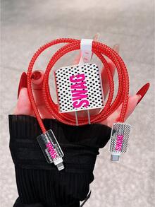 Premium Polka Dot Minimalist Text Pattern 1.4M Data Cable Protector Rope, Minimalist Apple Charger Protective Case, Compatible With 20W Phone 15 Charger And 16 ProMax Phone Data Cable Protector Cover, Anti-Bend, Anti-Cat Bite, Suitable For 13/14 Plus Data Cable Protector, Charger Protector, Christmas Gift - Multicolor - View 5