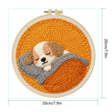 DIY Punch Needle Kit For Beginners Includes A Punch Needle, Yarn, Instructions, A Square Hoop And Pre-Printed Fabric , Sleeping Puppy. A Creative Craft Project For Wall Decor Or As A Gift. 20 X 20 Cm /7.9 X 7.9 In. - Sleeping Puppy - View 5