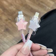 3D Star Data Cable Protector Compatible With Apple 18W/20W, Ins Sweet Girl Style Data Cable Protector, Gift For Friends, Ideal Small Gift, Christmas Gift - Wavy Star - View 5