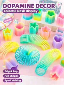 2/12/24/48pcs Rainbow Spring Coil Toys In Various Shapes, Gradient Stretchable Magic Spring Coils, Flexible Plastic Toys For Stress Relief, Desktop Decorations Favored By Parties,Party Gift Fillers - Multicolor - View 6