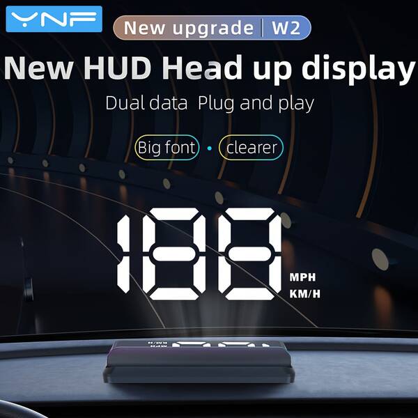 YNF Pantalla de Visualización Frontal para Coche/Pantalla de Visualización Frontal+Placa de Matrícula, HUD para Coche M2 (Blanco), Proyector de Velocímetro para Parabrisas con Velocidad, Detección Automática de Luz, Pantalla de Unidad de Velocidad en Kilómetros, Velocímetro Adecuado para Todos los Modelos de Vehículos, Unidades Soportadas Únicamente: KM/H