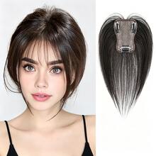 8-Character Bangs Fashion Natural Wig Hairpiece For Women, Seamless Lightweight Thin Top Hair Extension Clip-In Hair Accessory - Coffee Brown - View 2