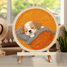 DIY Punch Needle Kit For Beginners Includes A Punch Needle, Yarn, Instructions, A Square Hoop And Pre-Printed Fabric , Sleeping Puppy. A Creative Craft Project For Wall Decor Or As A Gift. 20 X 20 Cm /7.9 X 7.9 In. - Sleeping Puppy - View 2